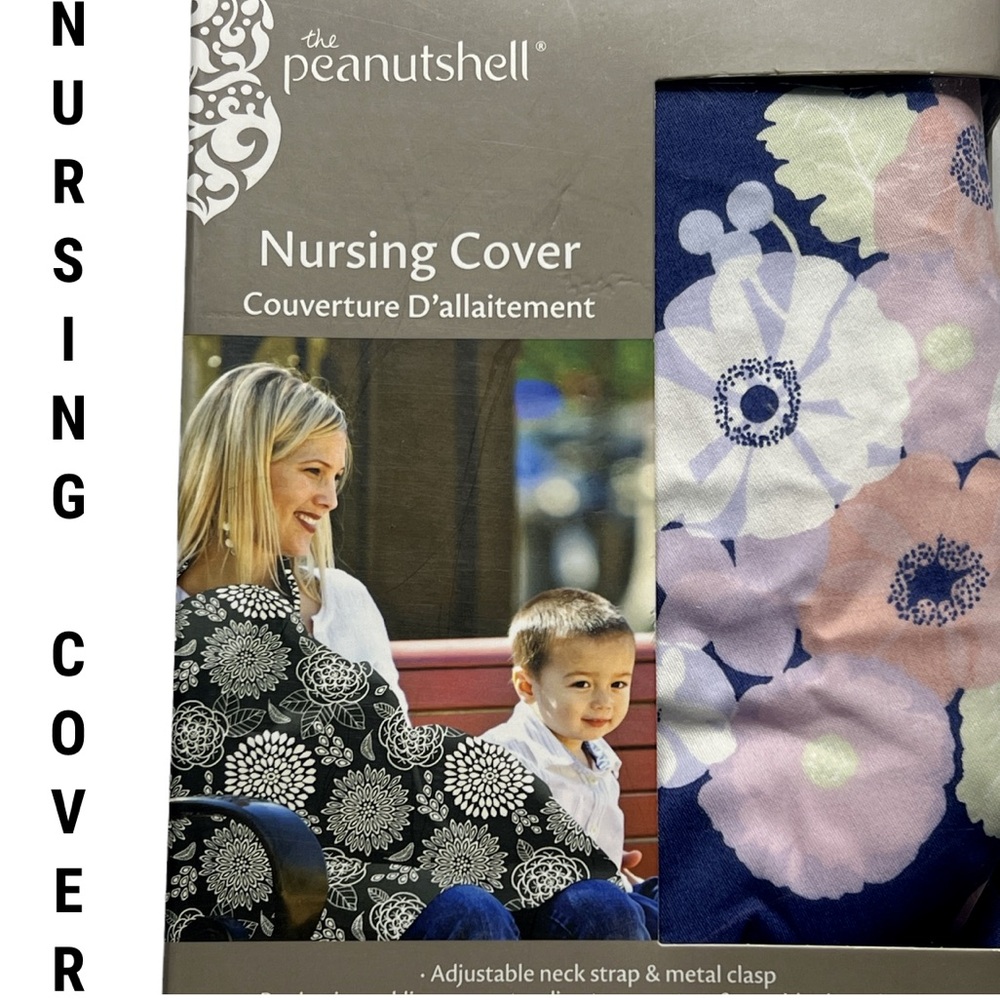 NWT The Peanut Shell Nursing Cover Blue Pink Floral Adjustable Neck Strap NEW